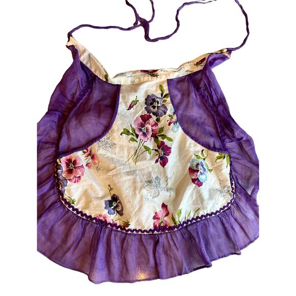 Vintage Pansy Print ruffle half apron ric rac trim - Picture 1 of 6
